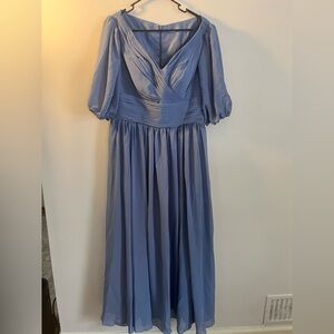 Women's Chiffon Short Sleeve Dress with Pockets Tea-Length Formal